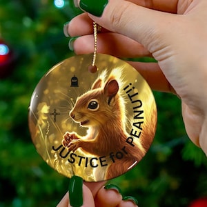 Ceramic Ornament, Circle Shape, Justice For Peanut, Protect Squirrels, Protect Animals, RIP Peanut, Peanuts Euthanasia, Demand Answers