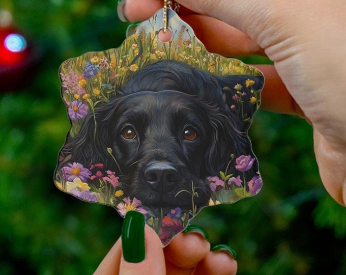 Ceramic Ornament, Snowflake Shapes, Black Springer Spaniel Dog Face, Dog Mom, Dog Dad, Dog Lover, Baby Dog, Springer Spaniel, Christmas