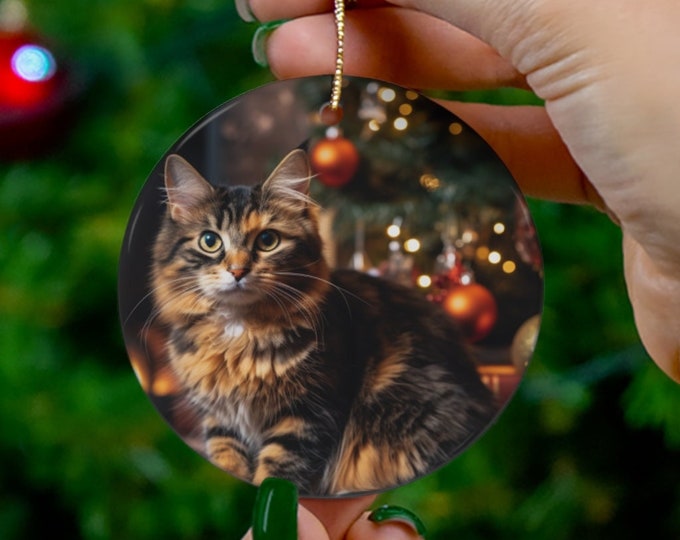 Ceramic Ornament, Tortoiseshell Cat, Aunt Gift, Wife Gift, Grandma Gift, Christmas Gift, Birthday Gift, Cat Dad, Cat Mom, Cat Lover,