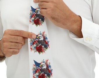 Necktie, Eagle and American Flag, Red White & Blue Flowers, Veteran Gift, Military Graduation, Military Gift, Love America, Grandpa Gift,