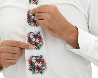 Necktie, Eagle and American Flag, Red White & Blue Flowers, Veteran Gift, Military Graduation, Military Gift, Love America, Grandpa Gift,