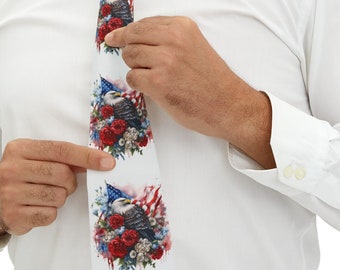 Necktie, Eagle and American Flag, Red White & Blue Flowers, Veteran Gift, Military Graduation, Military Gift, Love America, Grandpa Gift,