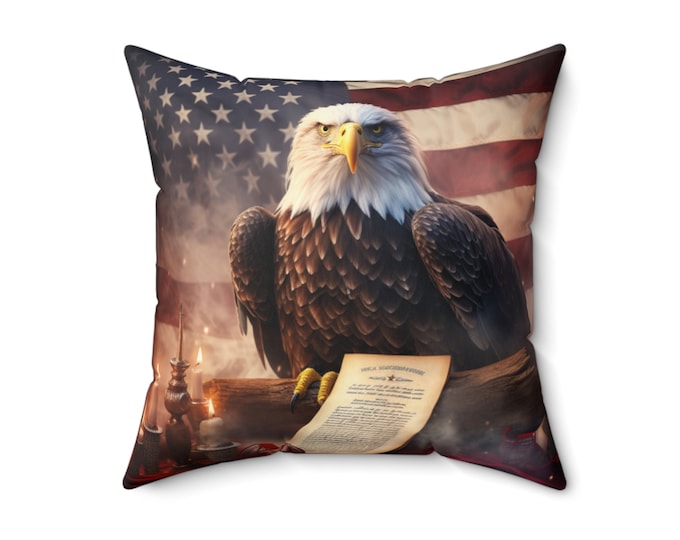 Square Pillow, Eagle and American Flag Pillow, Gift for Girlfriend, Gift for Mom, Gift for Aunt, Gift for Daughter, Housewarming Gift,