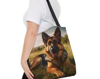 German Shepherd Laying in a Grassy Field Tote Bag, German Shepherd Owner, Dog Dad, Dog Mom, Dog Owner, Gift for Father, Mother-in-law Gift