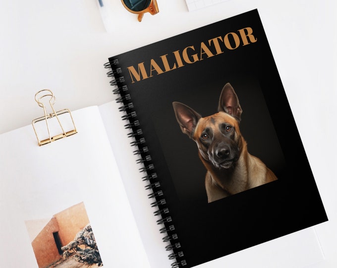 Belgian Malinois Spiral Notebook - Ruled Line, Belgian Malinois Sitting, Maligator Notebook, Belgian Malinois Notebook, Maligator Owner