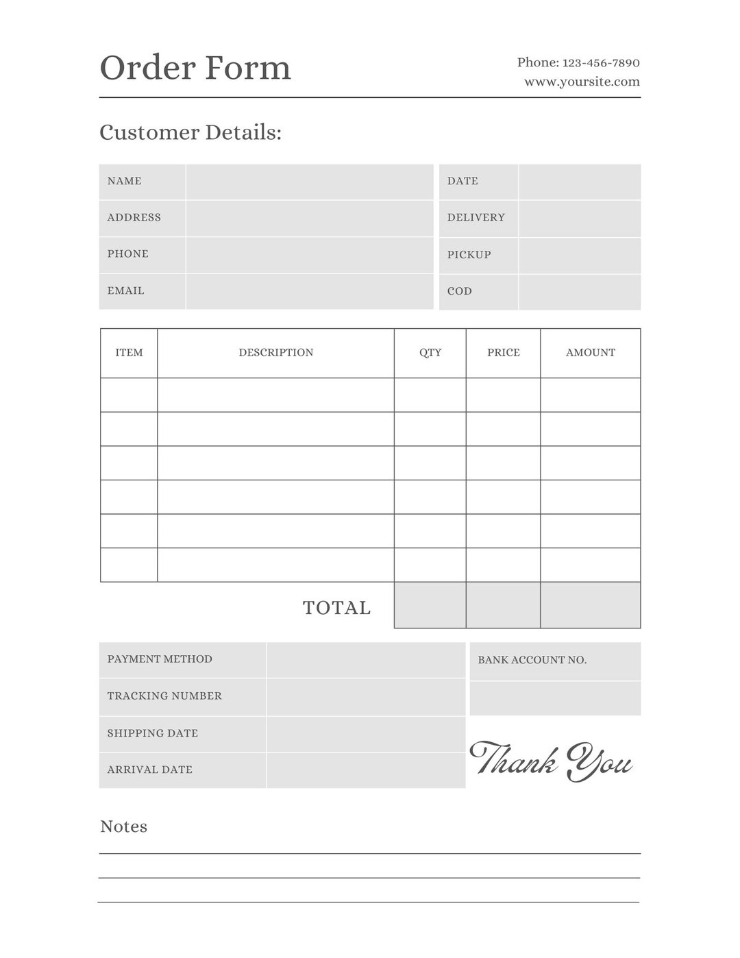 Customizable Digital Order Form Template - Etsy