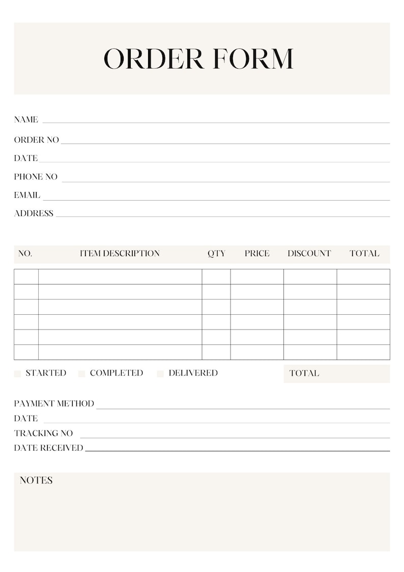 Customizable Order Form Template