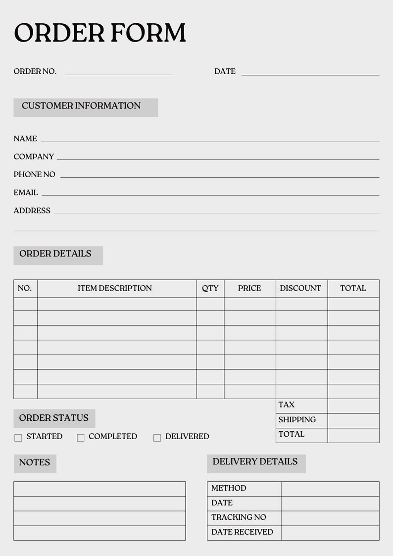 Customizable Digital Order Form Template - Etsy