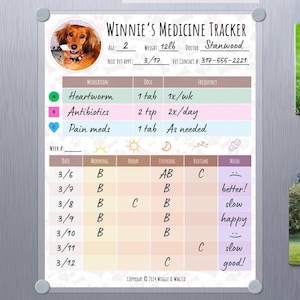 Aangepaste huisdiermedicijntracker, herbruikbare dierenverzorgingskaart, gepersonaliseerd medicatielogboek voor huisdieren, droog uitwisbare medicatie-tracker voor huisdieren, medicijnschema hond kat