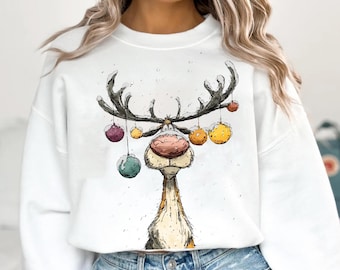 Zabawny świąteczny renifer PNG SVG, grafika 3D na koszulce boho, DTF, (pobieranie cyfrowe)