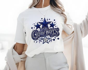 Let&#39;s Go Cowboys PNG, Sublimation Design Png, Silver Glitter Stars Svg, Women Cowboy Png, Trendy Png, T-Shirt Design, Retro cowboy Png