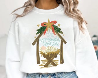 The Weary World Rejoices PNG SVG, Christmas Png, Baby Jesus Svg, Manger Png, Holiday Png, Merry Christmas Svg, Whimsical Png, Gold, Trendy
