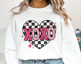 XOXO PNG SVG, Checkered Heart Png, Projekt koszulki walentynkowej w stylu retro, Walentynki SVG, Retro Heart, Pobierz sublimację walentynkową, DTF