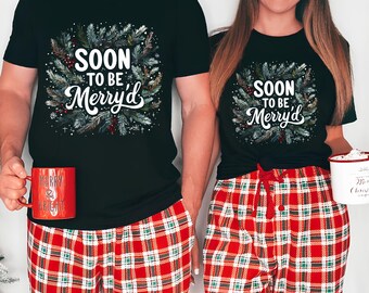 Soon To Be Merry'd Christmas Shirt Png, Couples Christmas Sweaters Engaged Svg, Christmas Couple Matching Shirt Png, Engaged christmas shirt
