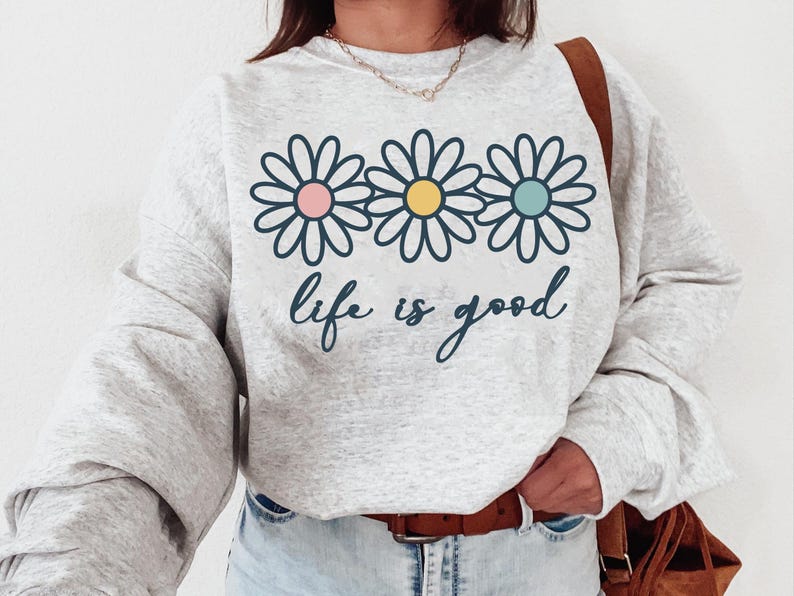 Livet är bra PNG SVG, Preppy prästkrage Digital Design Söt positivitet, inspirerande, sommar T-shirtdesign, trendig digital, blomma digital fil bild 2