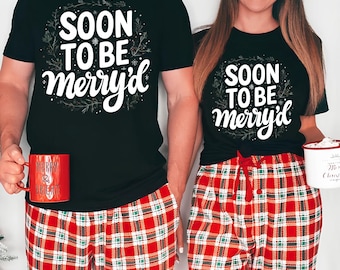 Soon To Be Merry'd Christmas Shirt Png, Couples Christmas Sweaters Engaged Svg, Christmas Couple Matching Shirt Png, Engaged christmas shirt