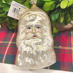Very Good Condition Vintage 1990s Old World Mercury German Inge-Glas Christmas Gold Glittered Santa w/ tags Never Used