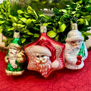 Three Awesome Vintage Inge Glas Glittered Christmas Santa Ornaments