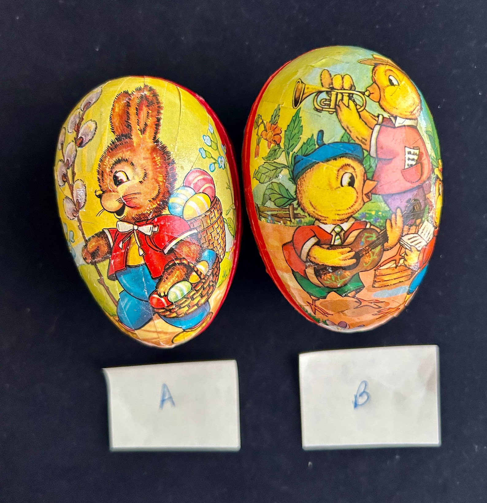 Vintage Paper Mache West Germany 1940 1950s Decorated Easter Eggs 3.5