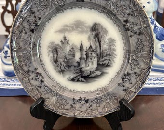 Beautiful Antique 19th Century T J & J Mayer Black Mulberry 1850s Transferware     8 1/2 Plate