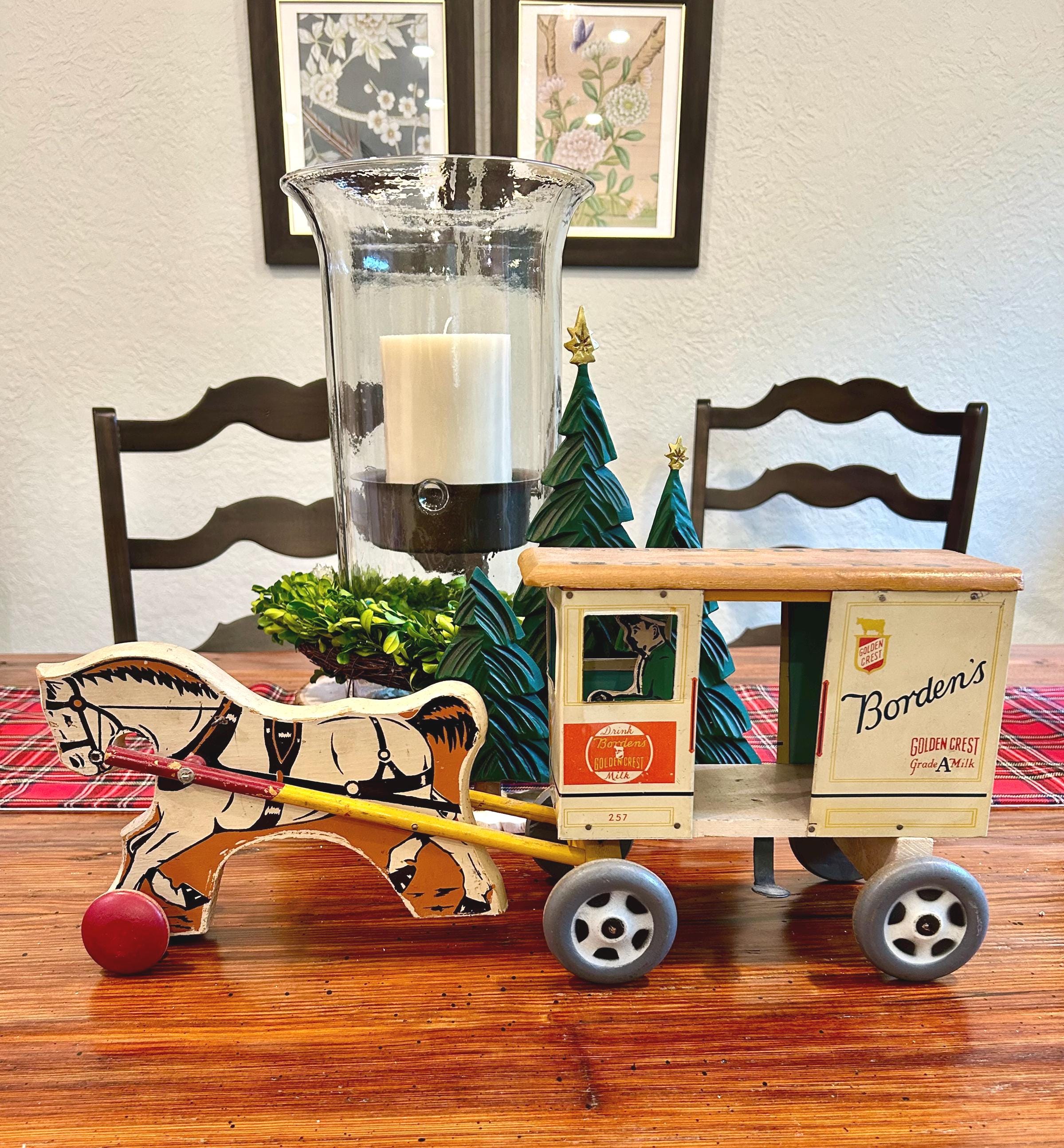 RARE Vintage Rich Toys 1950s BORDEN Milk & Horse Carriage Truck