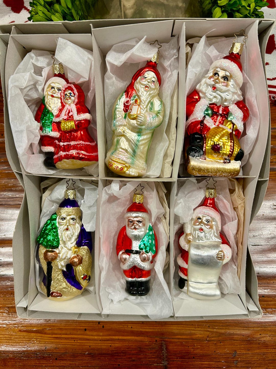 Set of Six 1999 Charming Vintage Old World Christmas Santa Ornaments ...