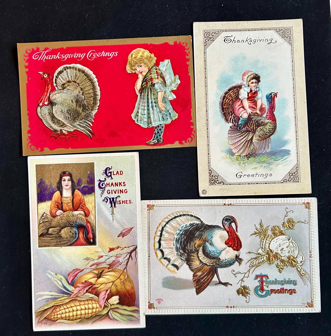 Assortment of Four Vintage Embossed Antique Thanksgiving Postcards ...