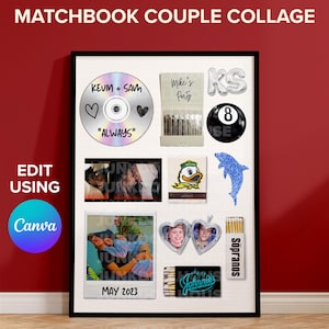 Matchbook Art Template, Custom Gift, Matchbox Digital Print, Couple Gift, Relationship Collage, Canva, Wall Art Printable, Dorm Room Decor