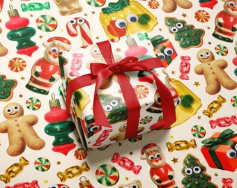 Weihnachtsgeschenkpapier mit Kitsch-Flair, Vintage-Weihnachtsgeschenkpapier, Kitsch-Weihnachtsgeschenkpapier