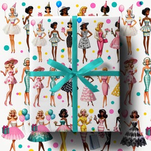 Wrapping Paper: Birthday Fashion Dolls, Birthday Gift, Gift Wrap, Gift for Bff, Fashion Lover, Barbie Dolls, Luxury Wrapping Paper