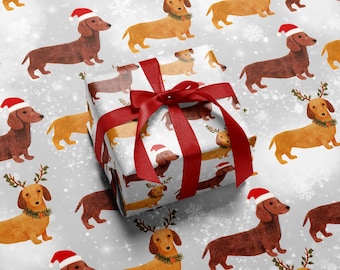 Papier cadeau de Noël teckel, emballage cadeau pour chien, vacances pour chien