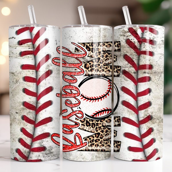 20oz BaseBall Mama Tumbler Wrap, Baseball leopard Messy Bun Mom PNG Image, Sublimation Image, Skinny 20oz Tumbler Wrap, Kids Water bottle