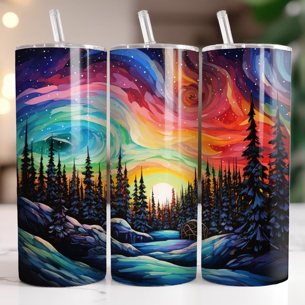 Northern Lights Tumbler Wrap, 20oz Skinny Tumbler Neon Alcohol Ink Sublimation Seamless Aurora Borealis Tumbler PNG File Digital Download