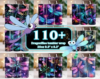 110 + Dragonflies Tumbler Wrap, 20oz Skinny Tumbler Wrap Sublimation Design, Alcohol Ink Dragonflies Bundle Straight PNG, Dragonfly Mom Wrap