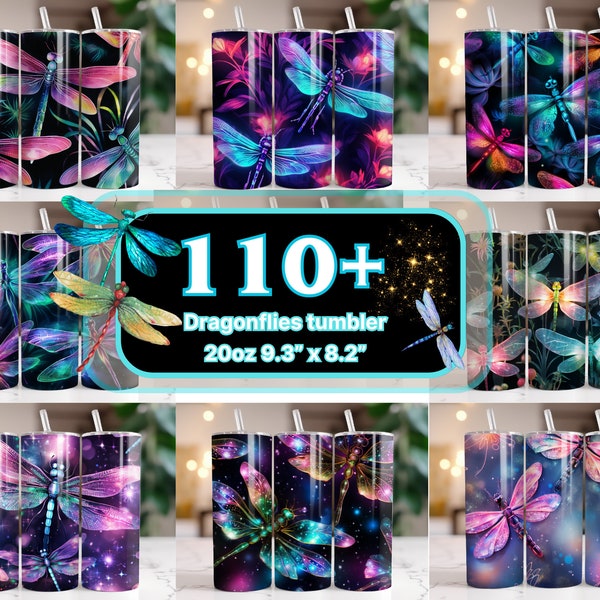 110 + Dragonflies Tumbler Wrap, 20oz Skinny Tumbler Wrap Sublimation Design, Alcohol Ink Dragonflies Bundle Straight PNG, Dragonfly Mom Wrap