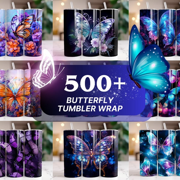 500+ Butterfly Tumbler Wrap Bundle 20oz Skinny Tumbler Sublimation Bright Neon Holographic Butterfly Tumbler Purple Watercolor Butterfly PNG