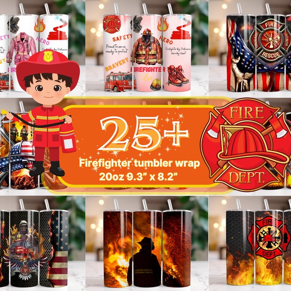 25+ Firefighter Tumbler Women Fire fighter Life 20oz Skinny Tumbler Wrap Sublimation Design Thin Red Line Flag Flames PNG Straight tumbler
