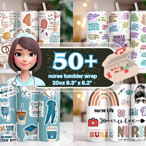 50+ Nurse Life Tumbler Wrap, 20oz Nurse Bundle, Nurse Medical Sublimation Designs, Nurse Fashion Tumbler, Nurse PNG Nurse girl vibrant cute