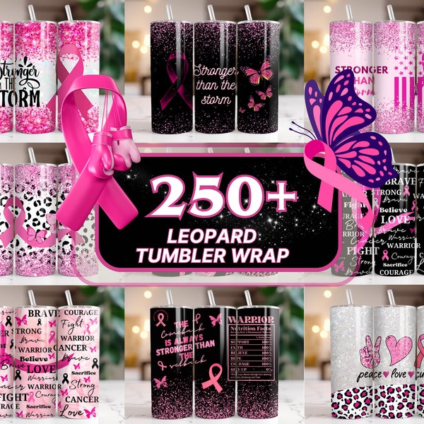 250+ Breast Cancer Tumbler Wrap Bundle 20oz Skinny Tumbler Sublimation PNG Ribbon Awareness Cancer Awareness Glitter Pink Tumbler