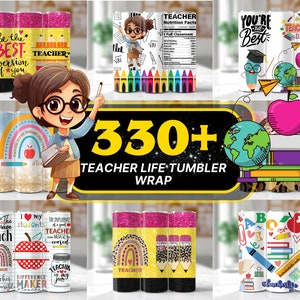 330 20oz Teacher Life Tumbler Wrap, Back To School Sublimation Image Nutrition Facts 20oz skinny, Messy Bun Teacher Inspire Affirmation PNG image 1