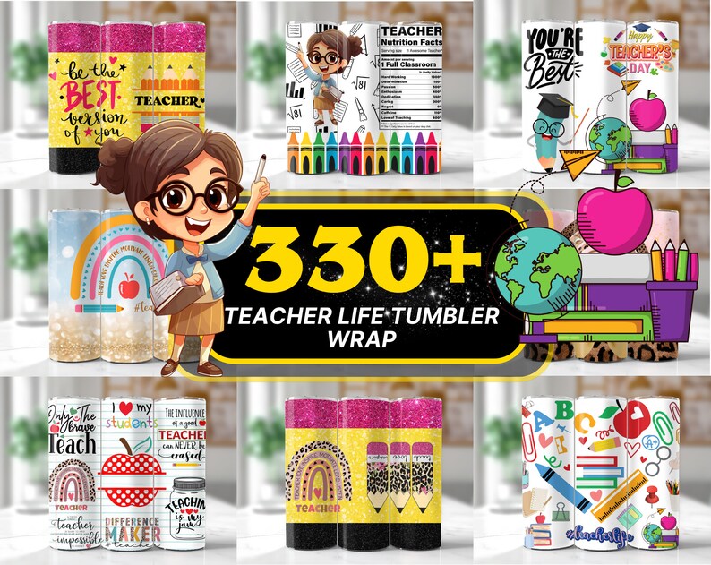 330 20oz Teacher Life Tumbler Wrap, Back To School Sublimation Image Nutrition Facts 20oz skinny, Messy Bun Teacher Inspire Affirmation PNG image 1