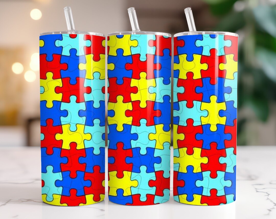 Autism Puzzle Tumbler, 20oz Skinny Tumbler Wrap Autism Awareness Accept Understand Love Wrap PNG