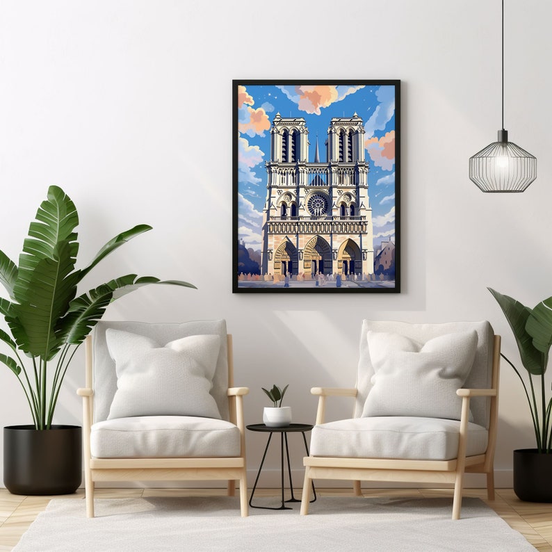 Elegant Printable Poster of Notre Dame, Intricate Church Illustration ...
