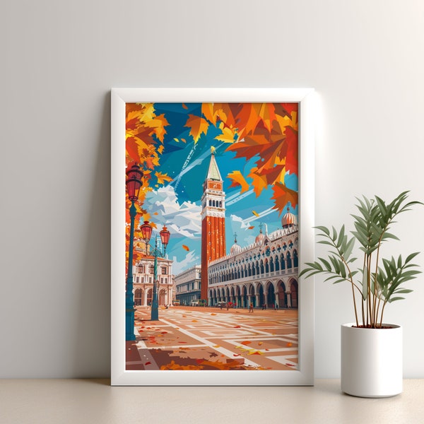 St Mark's Square Artwork Printable Digital Download Cozy Autumn Venetian Scene Home Office Decor Gift for Travel Lovers