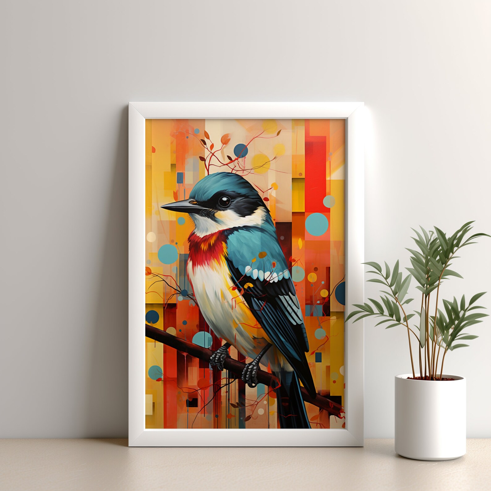 Printable Illustration of a Bird Sitting on a Branch, in the Style of ...