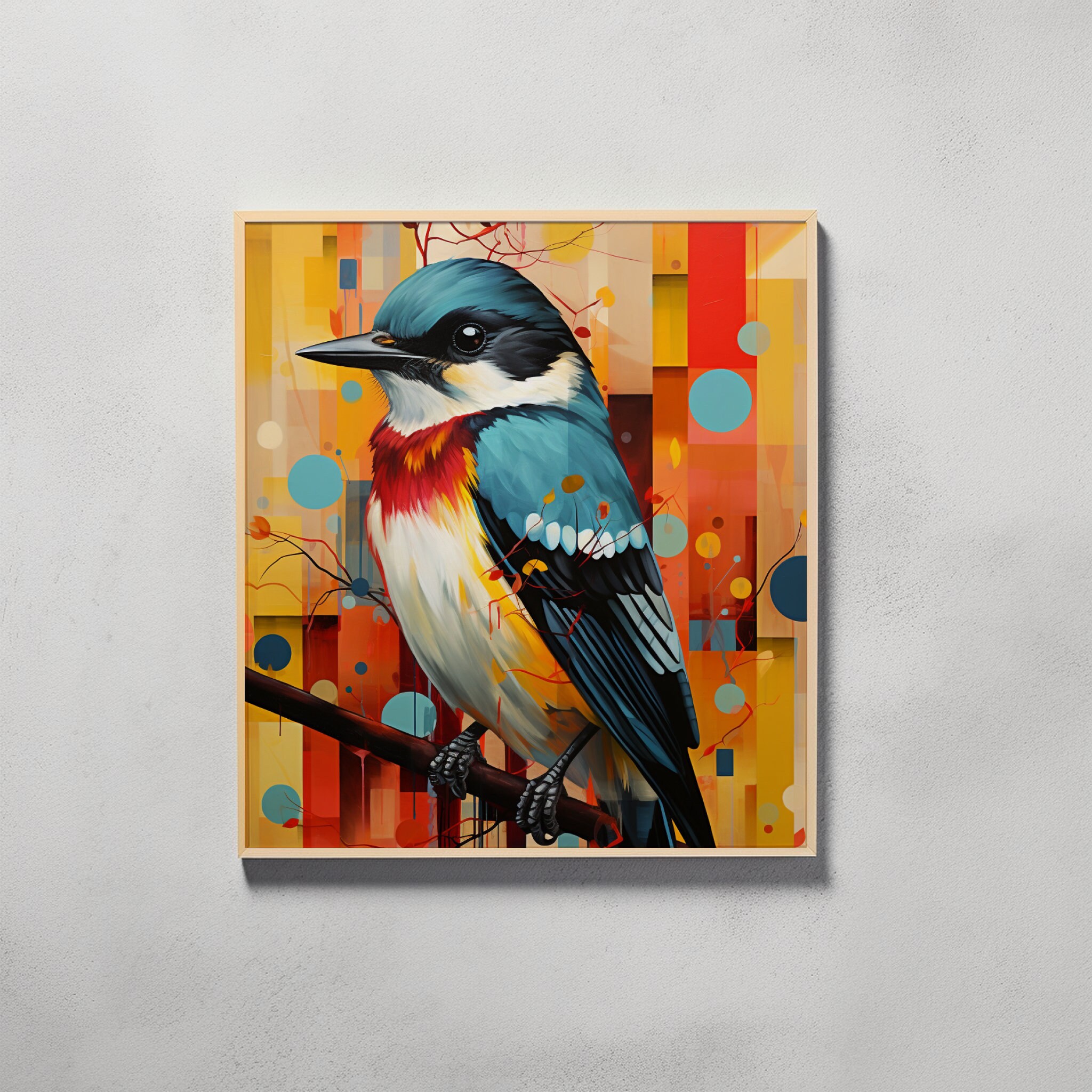 Printable Illustration of a Bird Sitting on a Branch, in the Style of ...