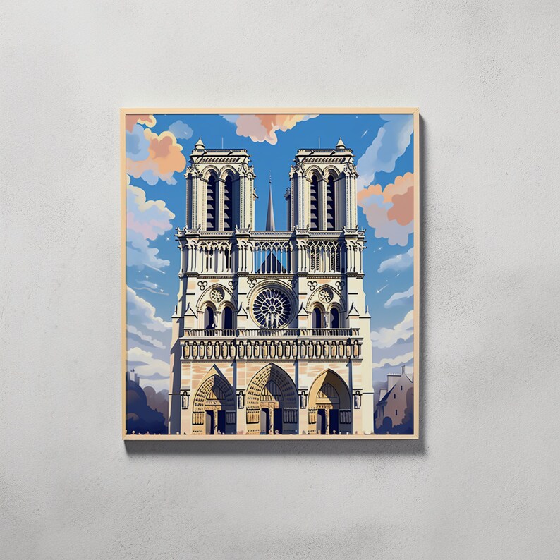 Elegant Printable Poster of Notre Dame, Intricate Church Illustration ...