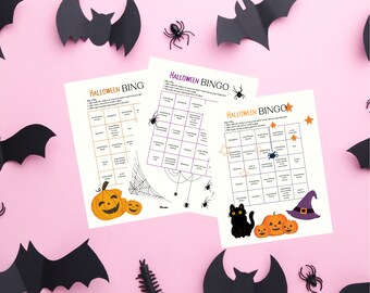 Halloween Bingo Activity (set of 3) fall activity | kids birthday gift | party favor | homeschool activity | family activity