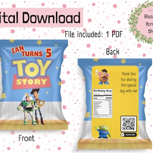 Toy Story Chips Party Bags, Party Favor Template Digital Download, Party Treats, DIY Personalized Chip Bags, Birthday
