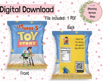 Toy Story Chips Party Taschen, Party Favor Template Digital Download, Party behandelt, DIY personalisierte Chip Taschen, Geburtstag